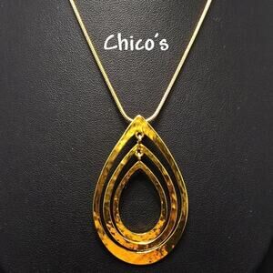Chico’s Gold Teardrop Pendant Necklace 3 Layer Reflective Modern Jewelry